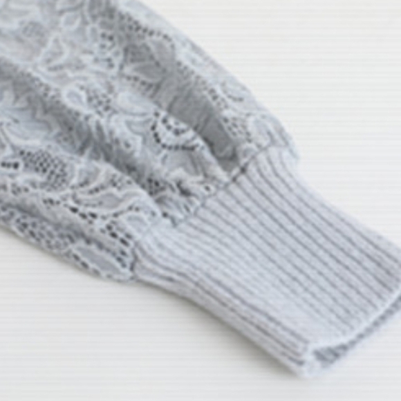 Hdieso V-Neck Long Lace Sleeve Sweater in Grey Size S - Picture 5 of 11